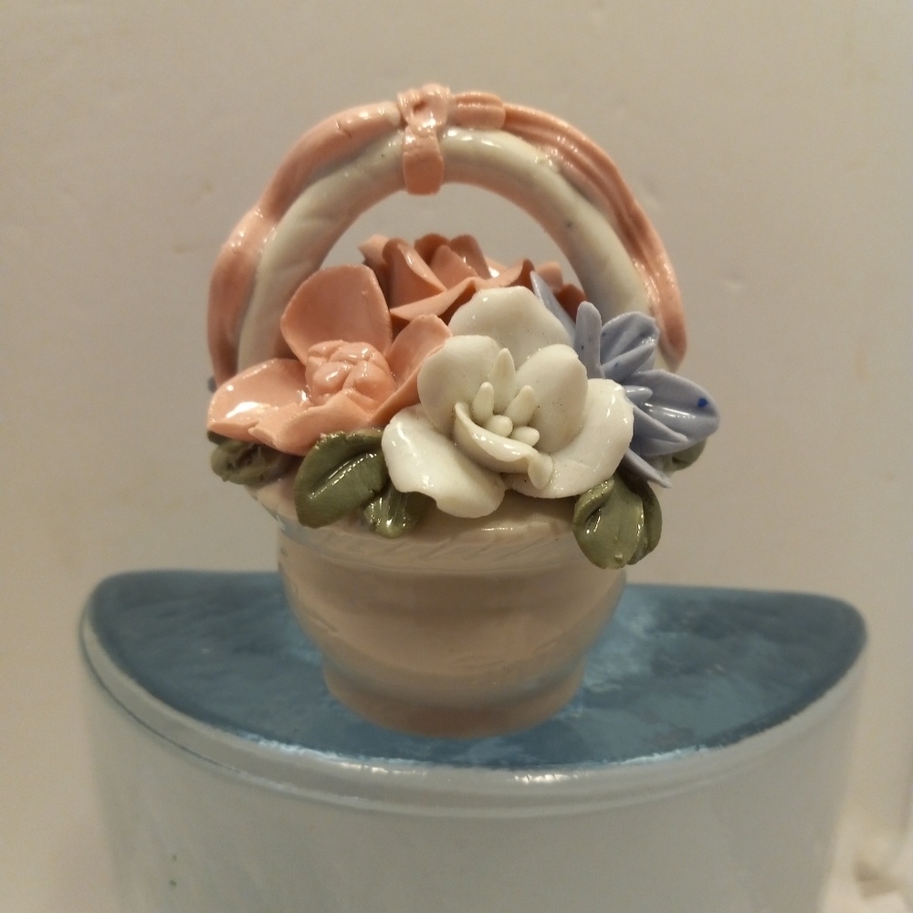 Interpur Bouquet Miniature Basket Porcelain Ceramic Hand-Painted Floral Decor